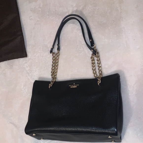 kate spade Handbags - Kate Spade Black Leather Shoulder Bag with Gold Coloured Chain